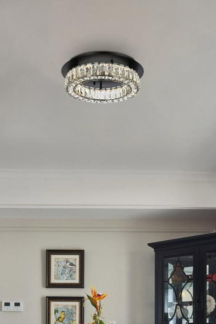 Elegant Monroe Led Flush Mount - Black, L 18" (3503F18BK)