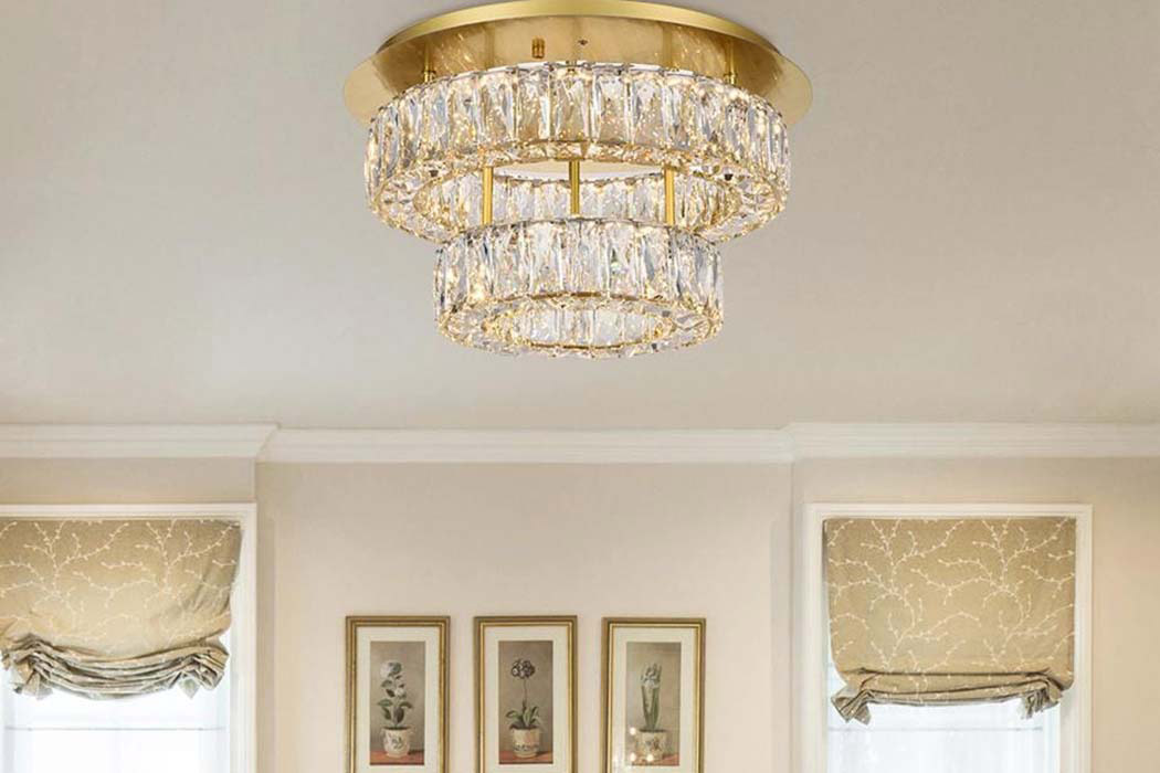 Elegant Monroe Led Flush Mount - Gold, L 18", 2 Lights (3503F18L2G)