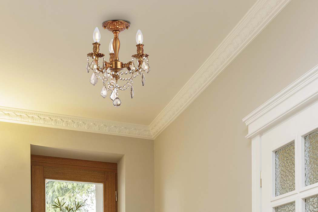 Elegant Chateau Design 3-Light 14'' Ceiling Mount - French Gold/Golden Teak (9203F13FG-GT-RC)