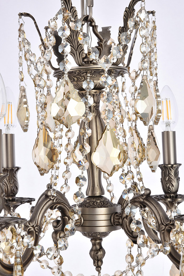Elegant Chateau Design 4-Light 21'' Mini Chandelier - Pewter/Golden Teak (9204D17PW-GT-RC)