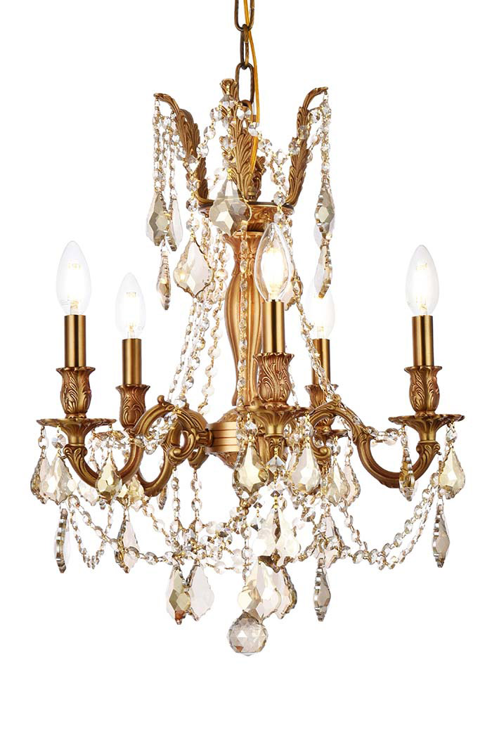 Elegant Chateau Design 5-Light 19'' Mini Chandelier - French Gold/Golden Teak (9205D18FG-GT-RC)