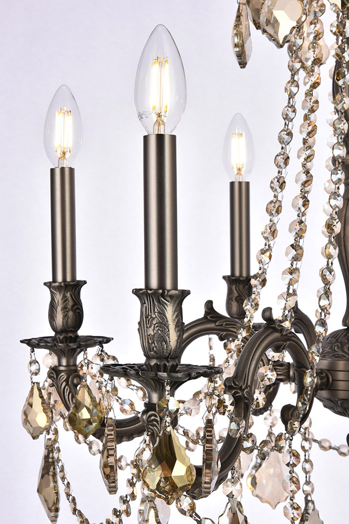 Elegant Chateau Design 6-Light 26'' Chandelier - Pewter/Golden Teak (9206D23PW-GT-RC)