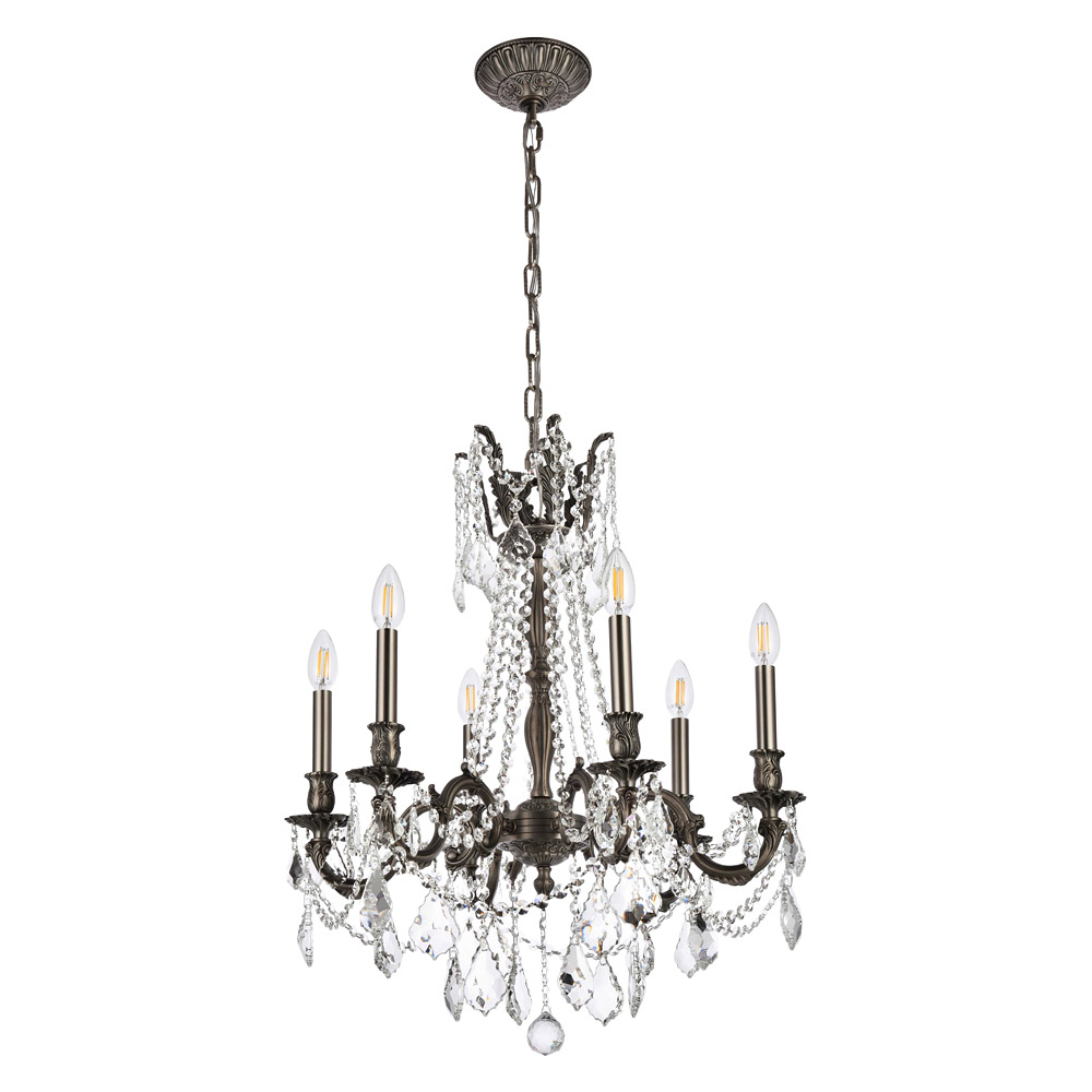 Elegant Chateau Design 6-Light 26'' Chandelier - Pewter (9206D23PW-RC)
