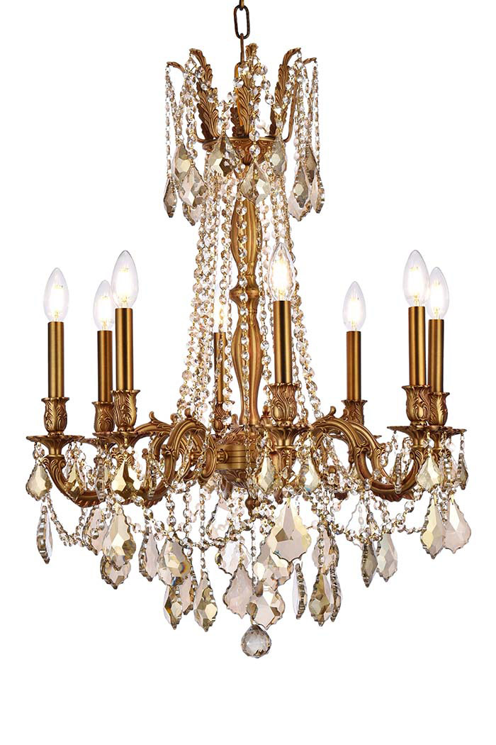 Elegant Chateau Design 8-Light 30'' Chandelier - French Gold/Golden Teak (9208D24FG-GT-RC)