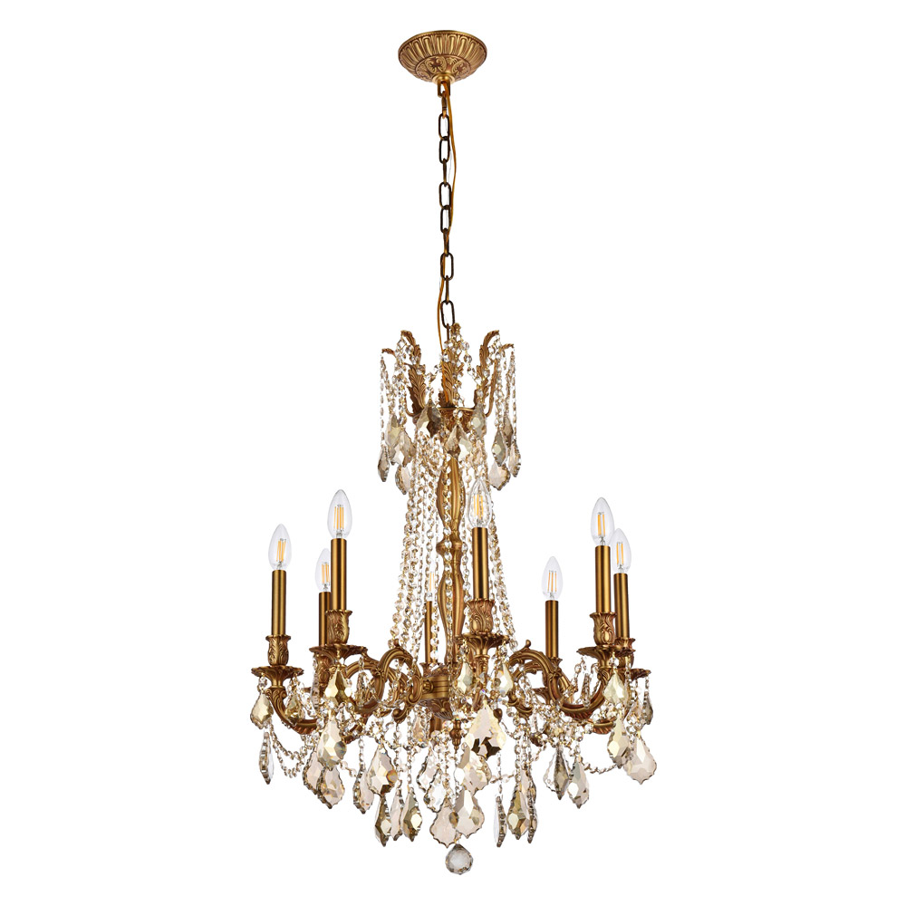 Elegant Chateau Design 8-Light 30'' Chandelier - French Gold/Golden Teak (9208D24FG-GT-RC)