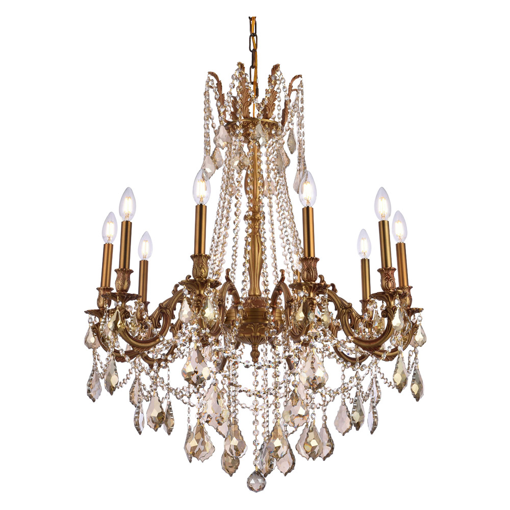 Elegant Chateau Design 10-Light 31'' Chandelier - French Gold/Golden Teak (9210D28FG-GT-RC)