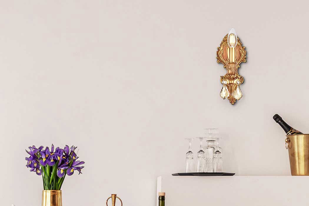 Elegant Wall Sconce - French Gold/Golden Teak (9601W5FG-GT-RC)