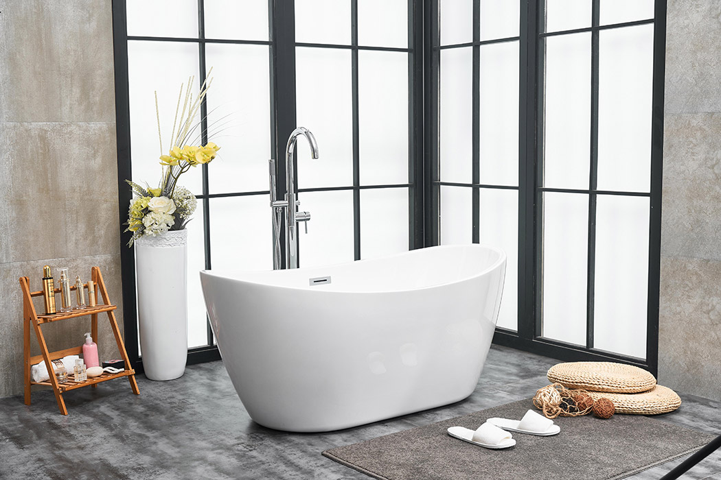 Elegant Soaking Double Slipper Bathtub - White, D 54" (BT10354GW)
