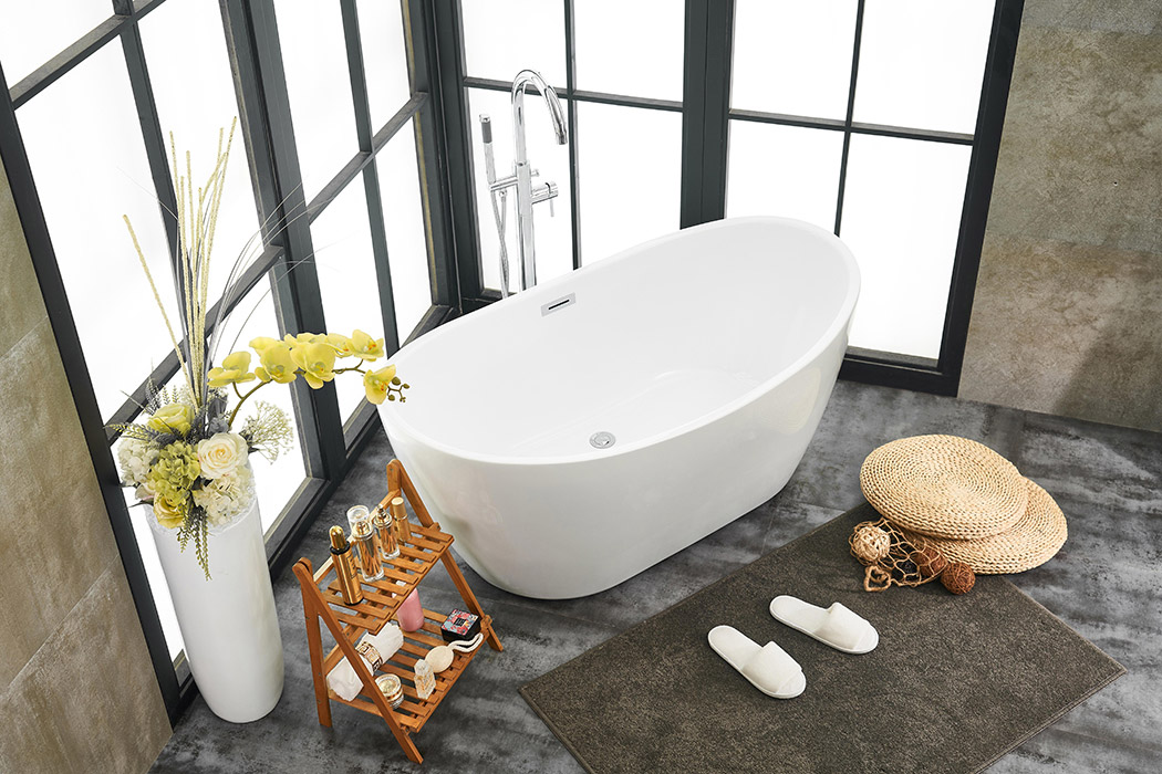 Elegant Soaking Double Slipper Bathtub - White, D 54" (BT10354GW)