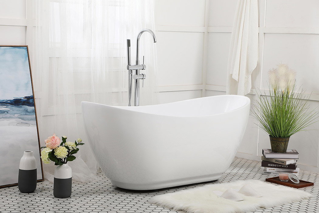Elegant Soaking Double Slipper Bathtub - White, D 62" (BT10362GW)