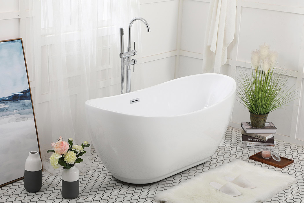 Elegant Soaking Double Slipper Bathtub - White, D 62" (BT10362GW)