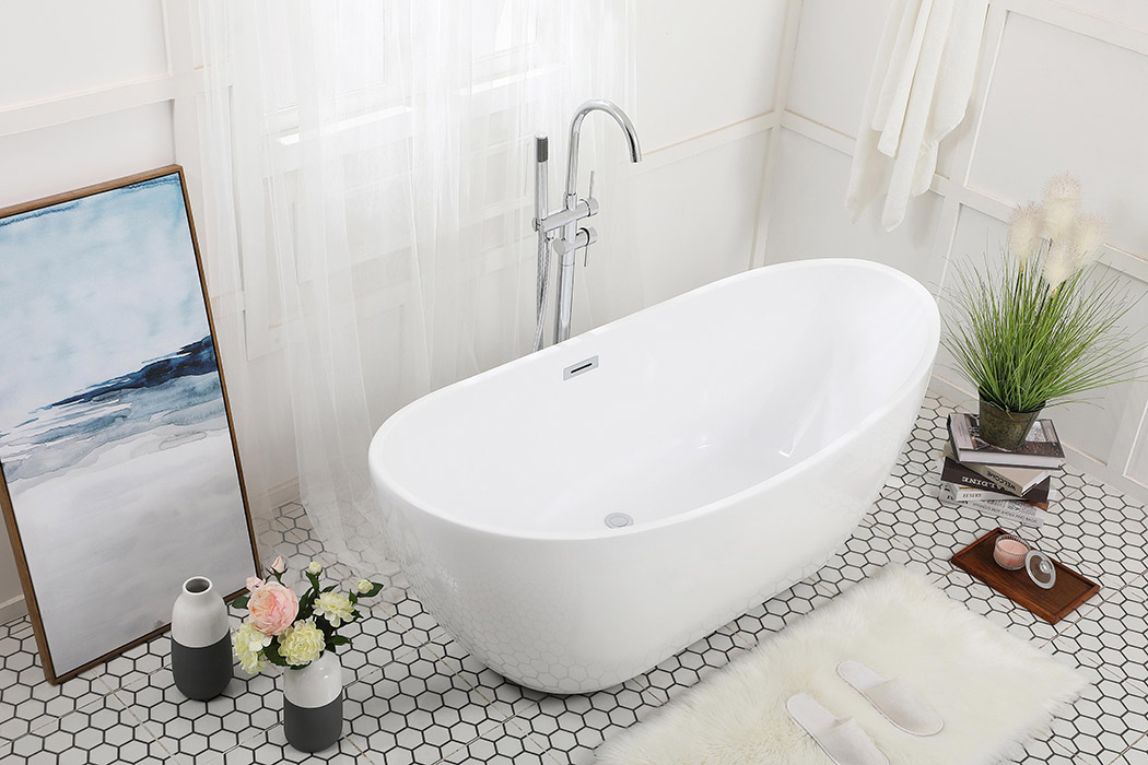 Elegant Soaking Double Slipper Bathtub - White, D 62" (BT10362GW)