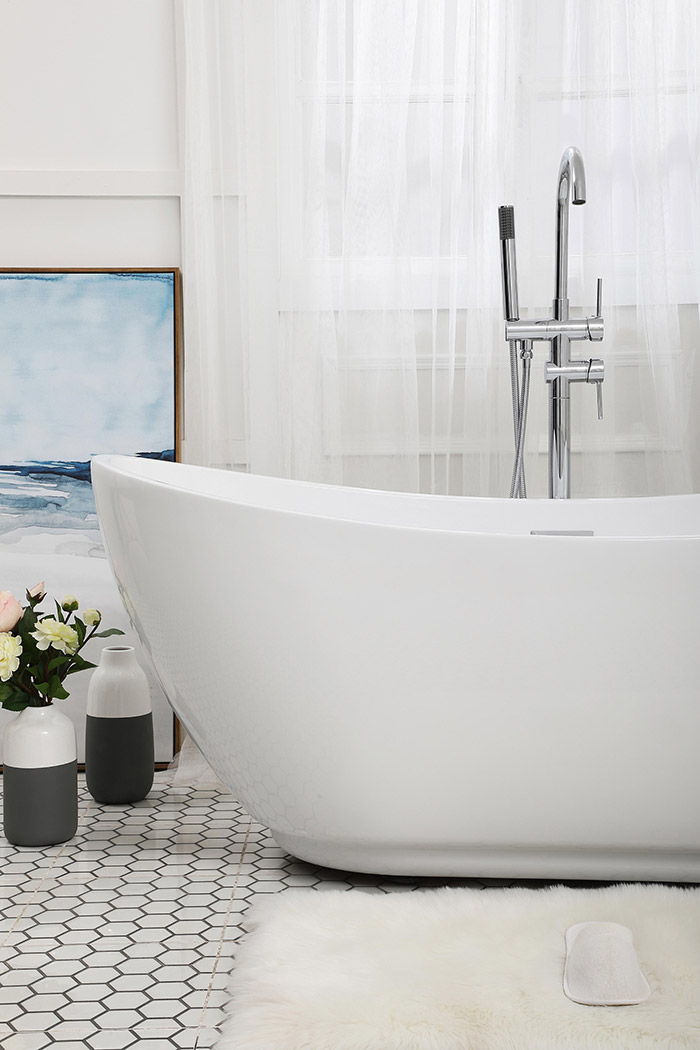 Elegant Soaking Double Slipper Bathtub - White, D 62" (BT10362GW)
