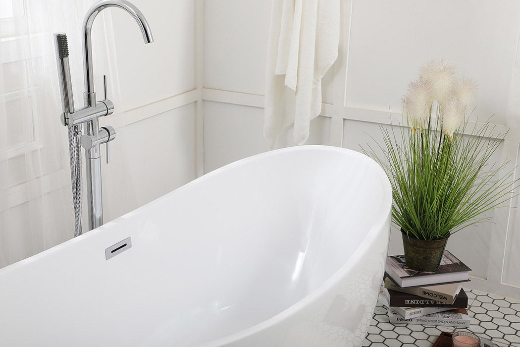 Elegant Soaking Double Slipper Bathtub - White, D 62" (BT10362GW)