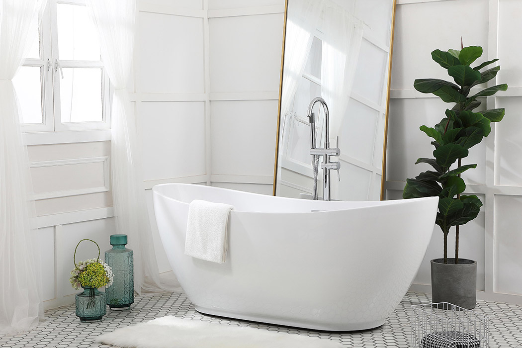 Elegant Soaking Double Slipper Bathtub - White, D 67" (BT10367GW)