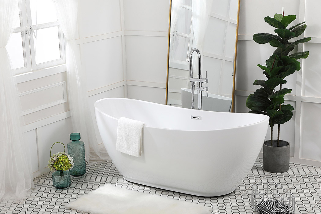 Elegant Soaking Double Slipper Bathtub - White, D 67" (BT10367GW)