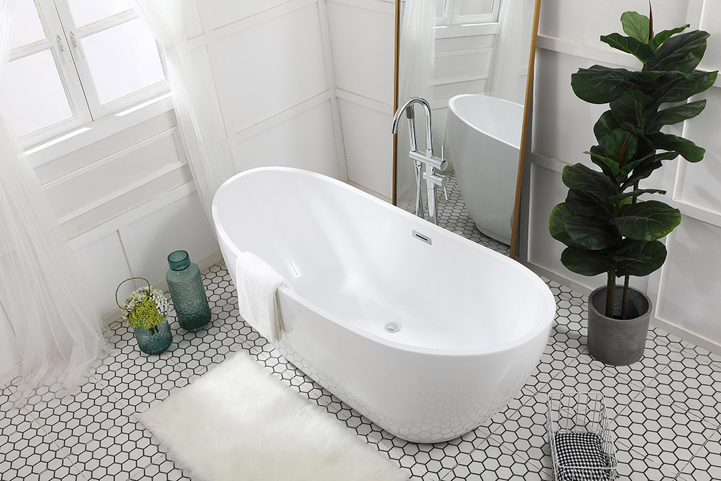 Elegant Soaking Double Slipper Bathtub - White, D 67" (BT10367GW)