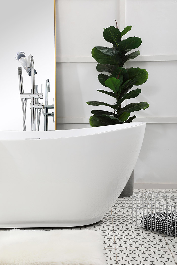 Elegant Soaking Double Slipper Bathtub - White, D 67" (BT10367GW)