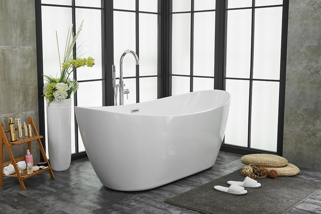 Elegant Soaking Double Slipper Bathtub - White, D 72" (BT10372GW)