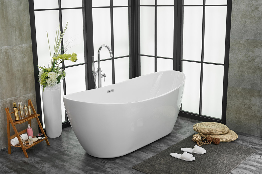 Elegant Soaking Double Slipper Bathtub - White, D 72" (BT10372GW)