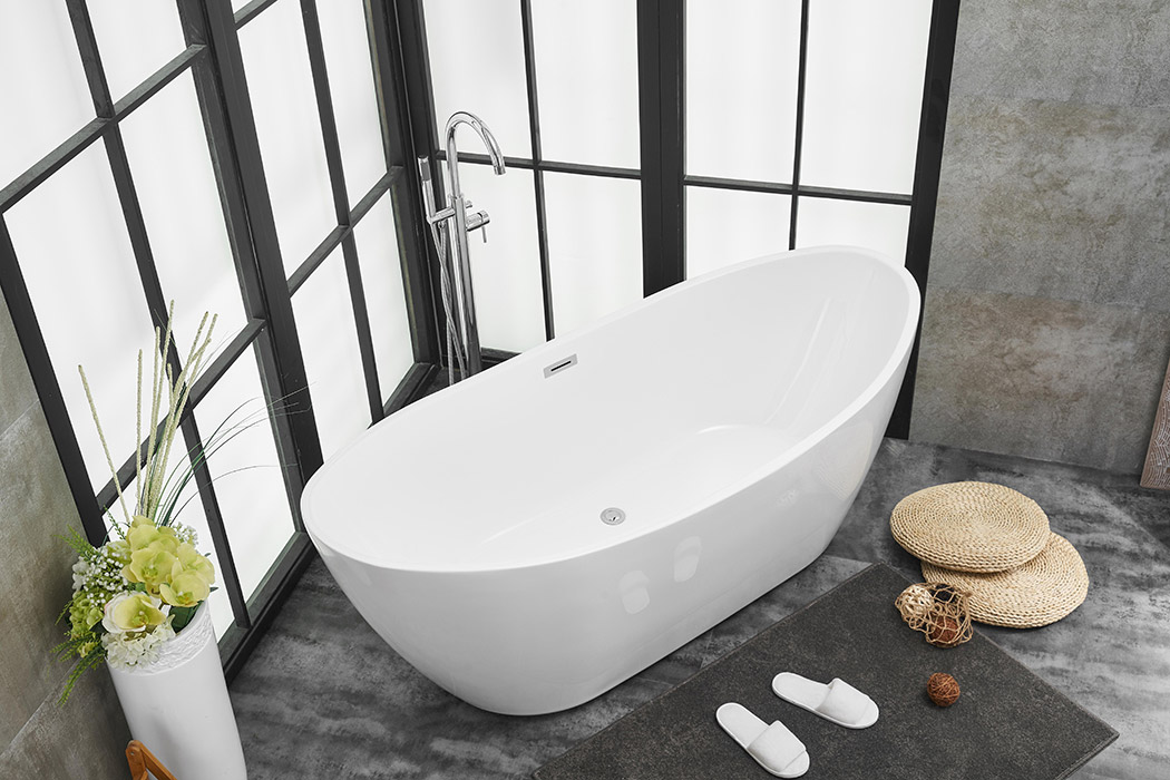 Elegant Soaking Double Slipper Bathtub - White, D 72" (BT10372GW)