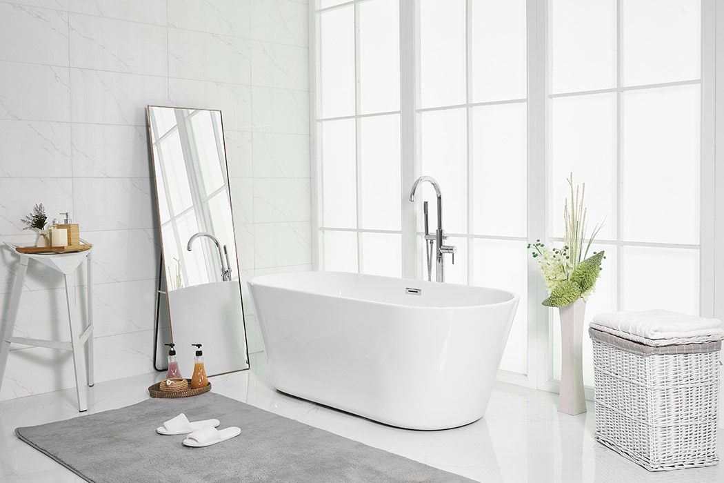 Elegant Soaking Roll Top Bathtub - White, D 65" (BT10665GW)
