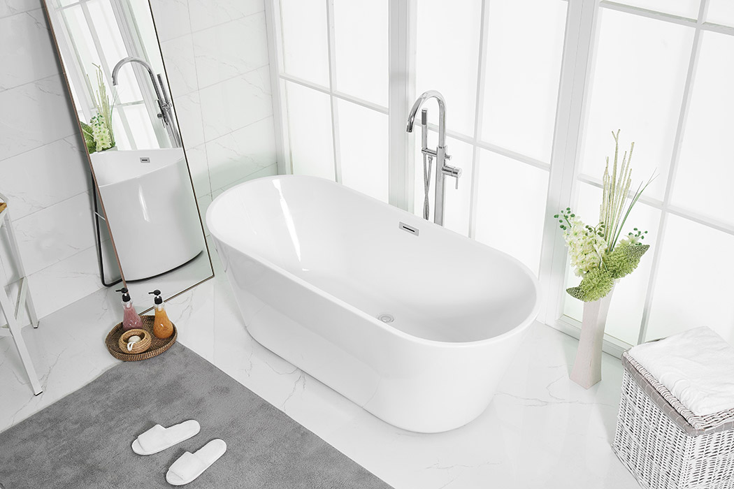 Elegant Soaking Roll Top Bathtub - White, D 65" (BT10665GW)