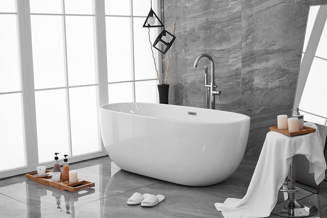 Elegant Soaking Roll Top Bathtub - White, D 67" (BT10767GW)