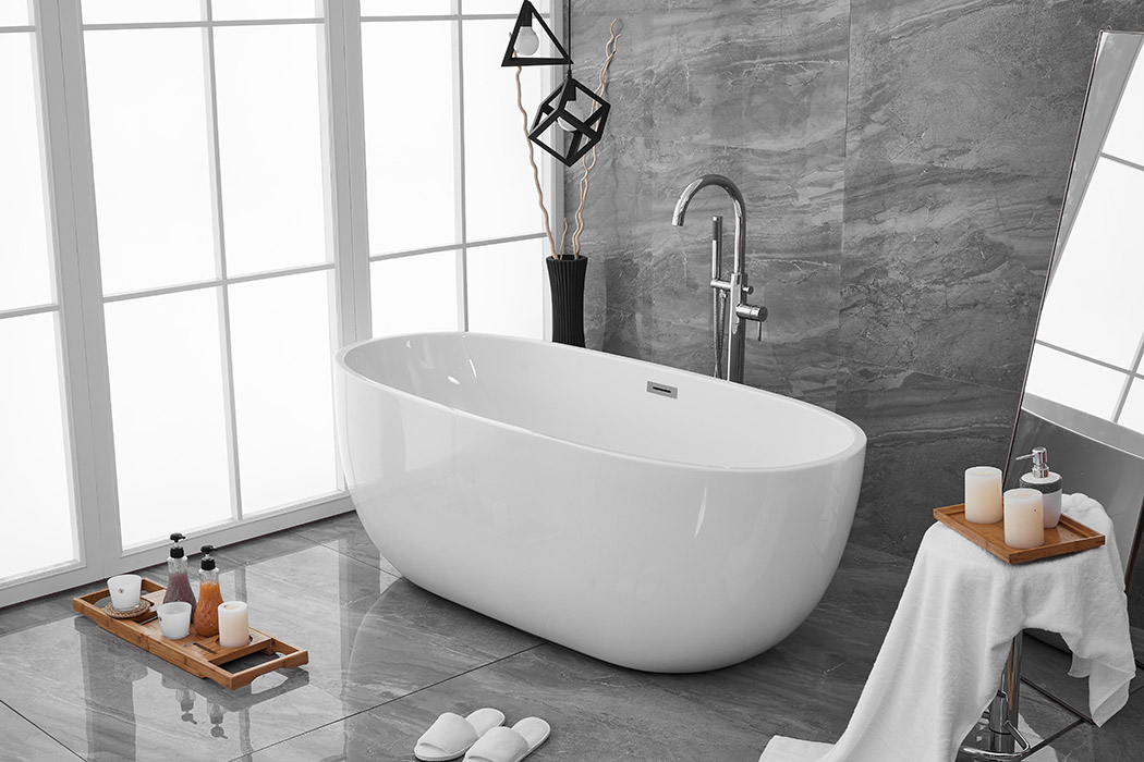 Elegant Soaking Roll Top Bathtub - White, D 67" (BT10767GW)