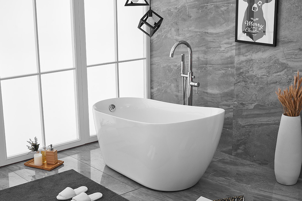 Elegant Soaking Single Slipper Bathtub - White, D 54" (BT10854GW)