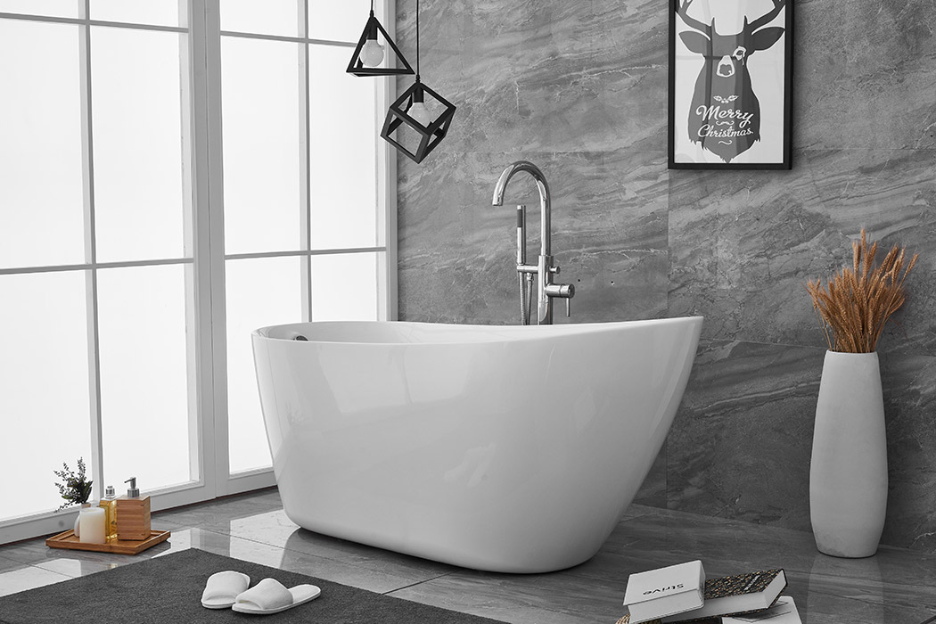 Elegant Soaking Single Slipper Bathtub - White, D 59" (BT10859GW)