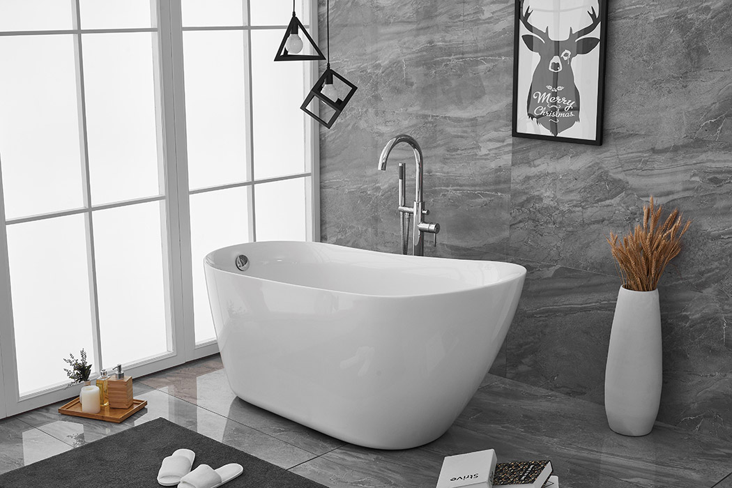 Elegant Soaking Single Slipper Bathtub - White, D 59" (BT10859GW)