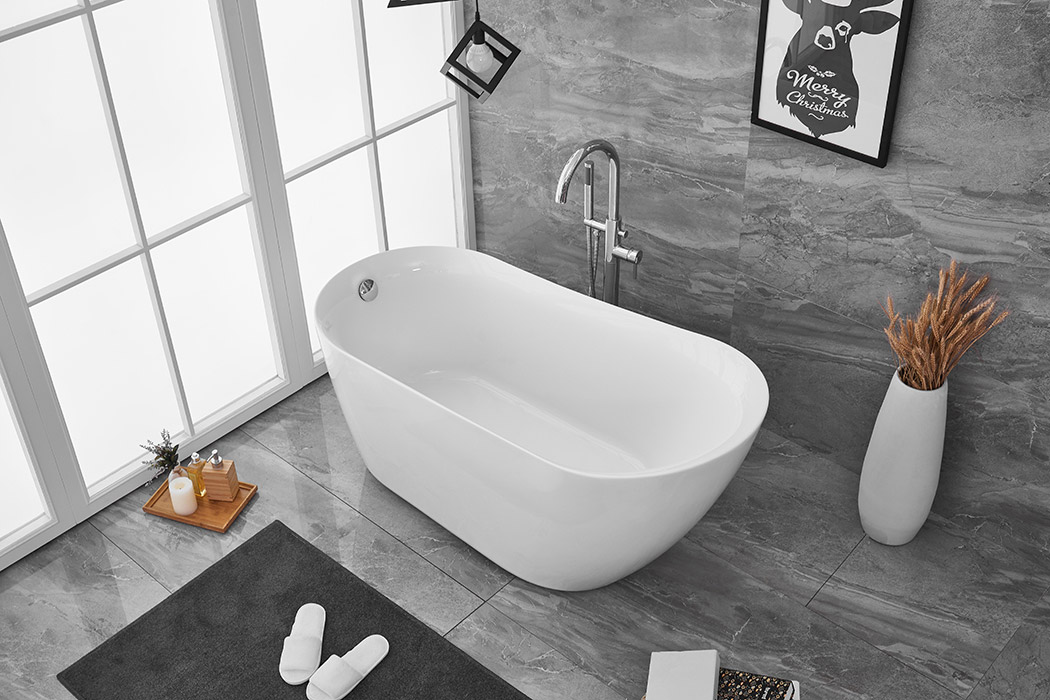 Elegant Soaking Single Slipper Bathtub - White, D 59" (BT10859GW)