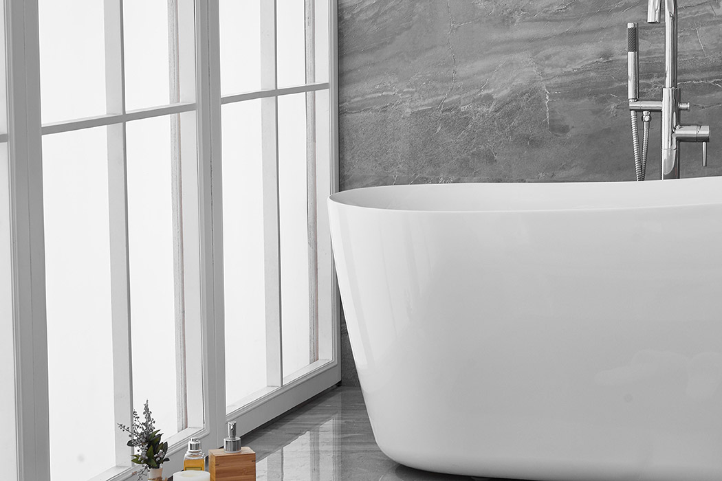 Elegant Soaking Single Slipper Bathtub - White, D 59" (BT10859GW)