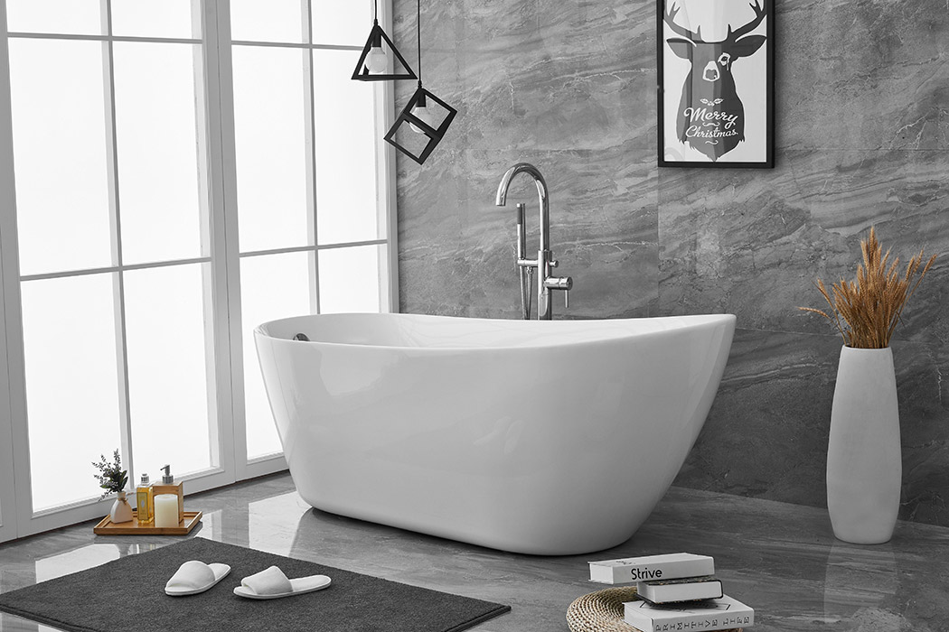 Elegant Soaking Single Slipper Bathtub - White, D 67" (BT10867GW)