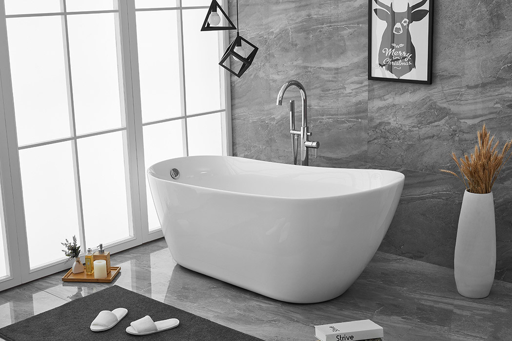 Elegant Soaking Single Slipper Bathtub - White, D 67" (BT10867GW)