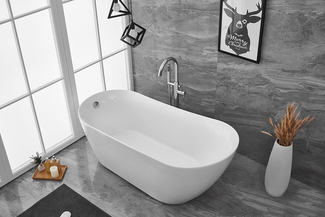 Elegant Soaking Single Slipper Bathtub - White, D 67" (BT10867GW)