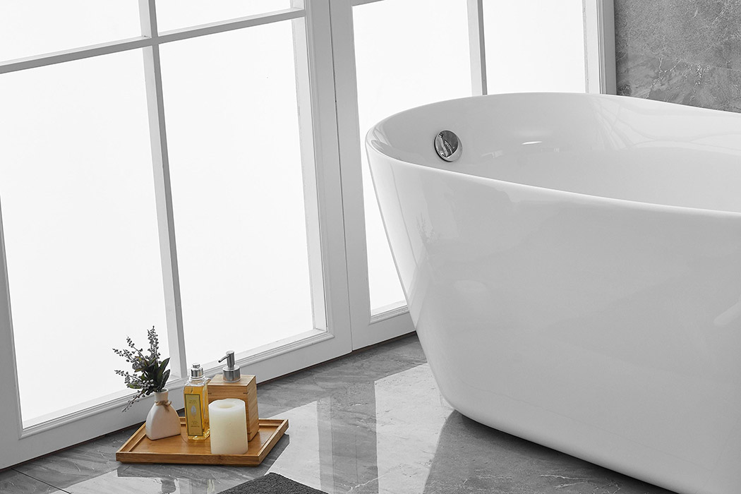 Elegant Soaking Single Slipper Bathtub - White, D 67" (BT10867GW)