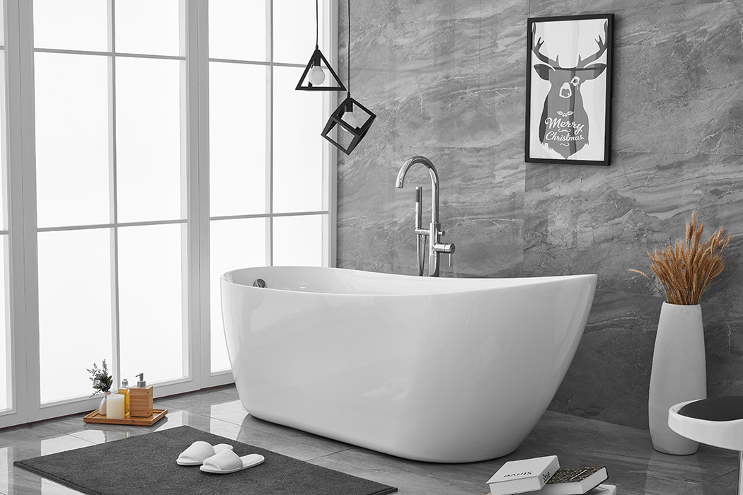 Elegant Soaking Single Slipper Bathtub - White, D 70" (BT10870GW)