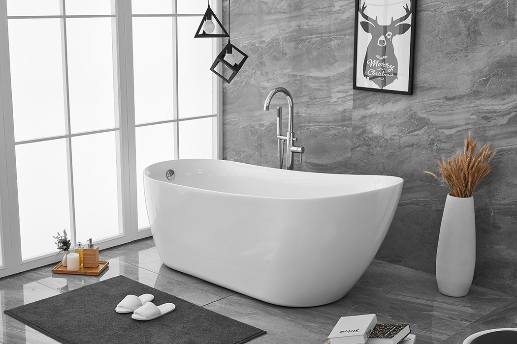 Elegant Soaking Single Slipper Bathtub - White, D 70" (BT10870GW)