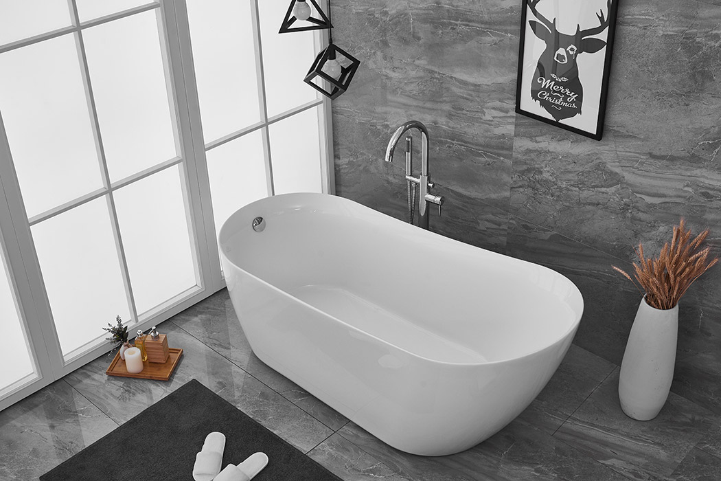 Elegant Soaking Single Slipper Bathtub - White, D 70" (BT10870GW)