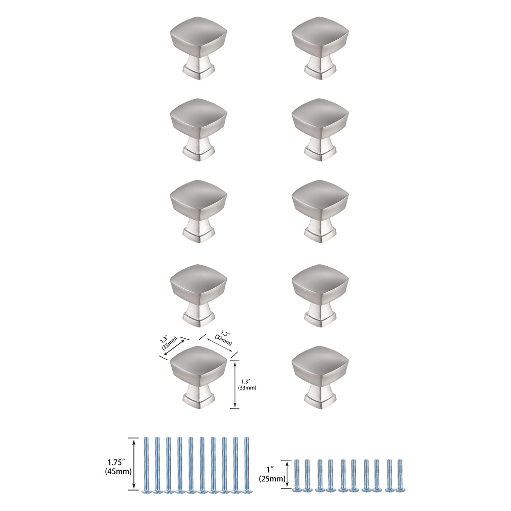 Elegant Cadon Cabinet Knob, Set of 10 - Brushed Nickel (KB2022-NK-10PK)