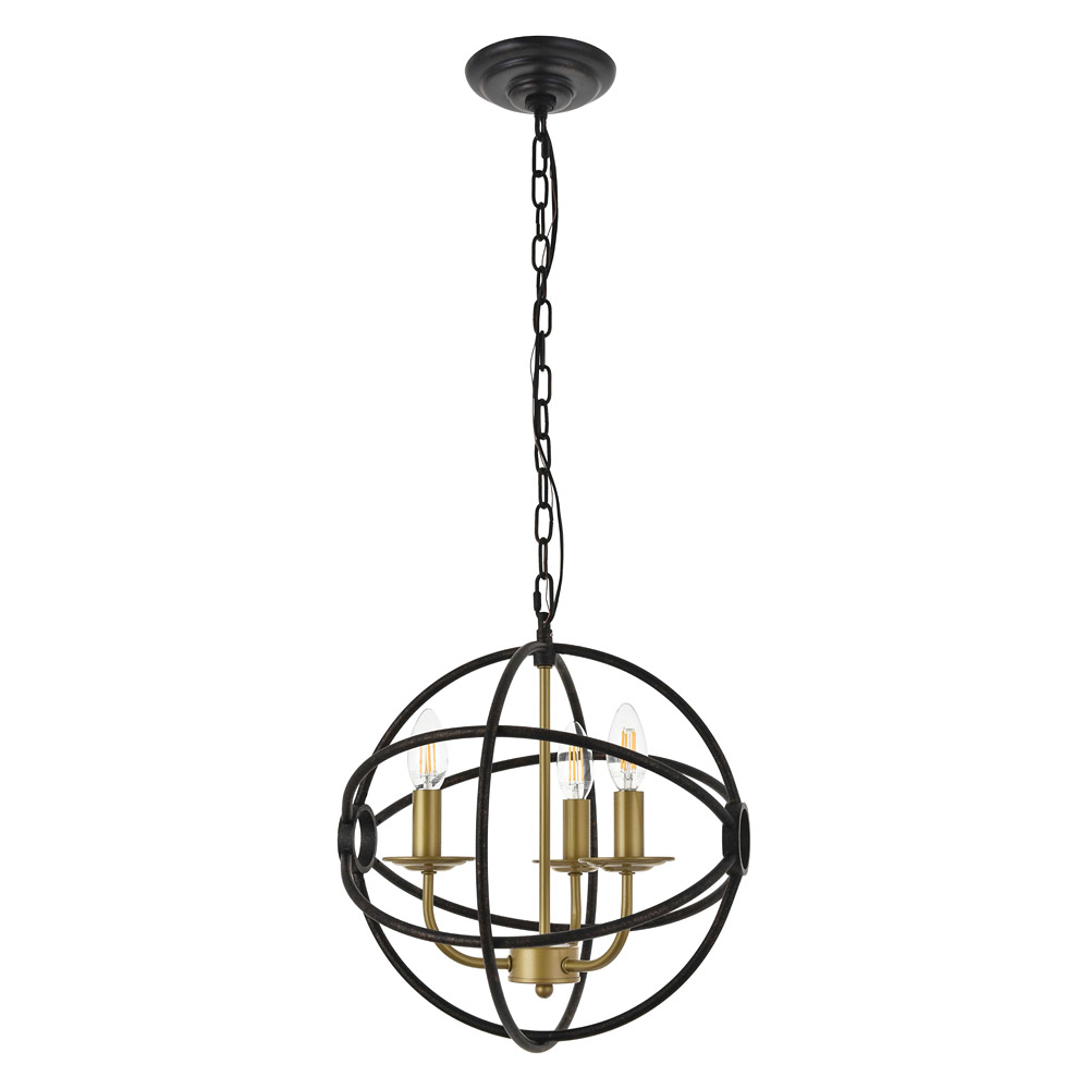 Elegant Octavia 3-Light Pendant - Brass/Dark Brown, L 14" (LD4006D14BRD)