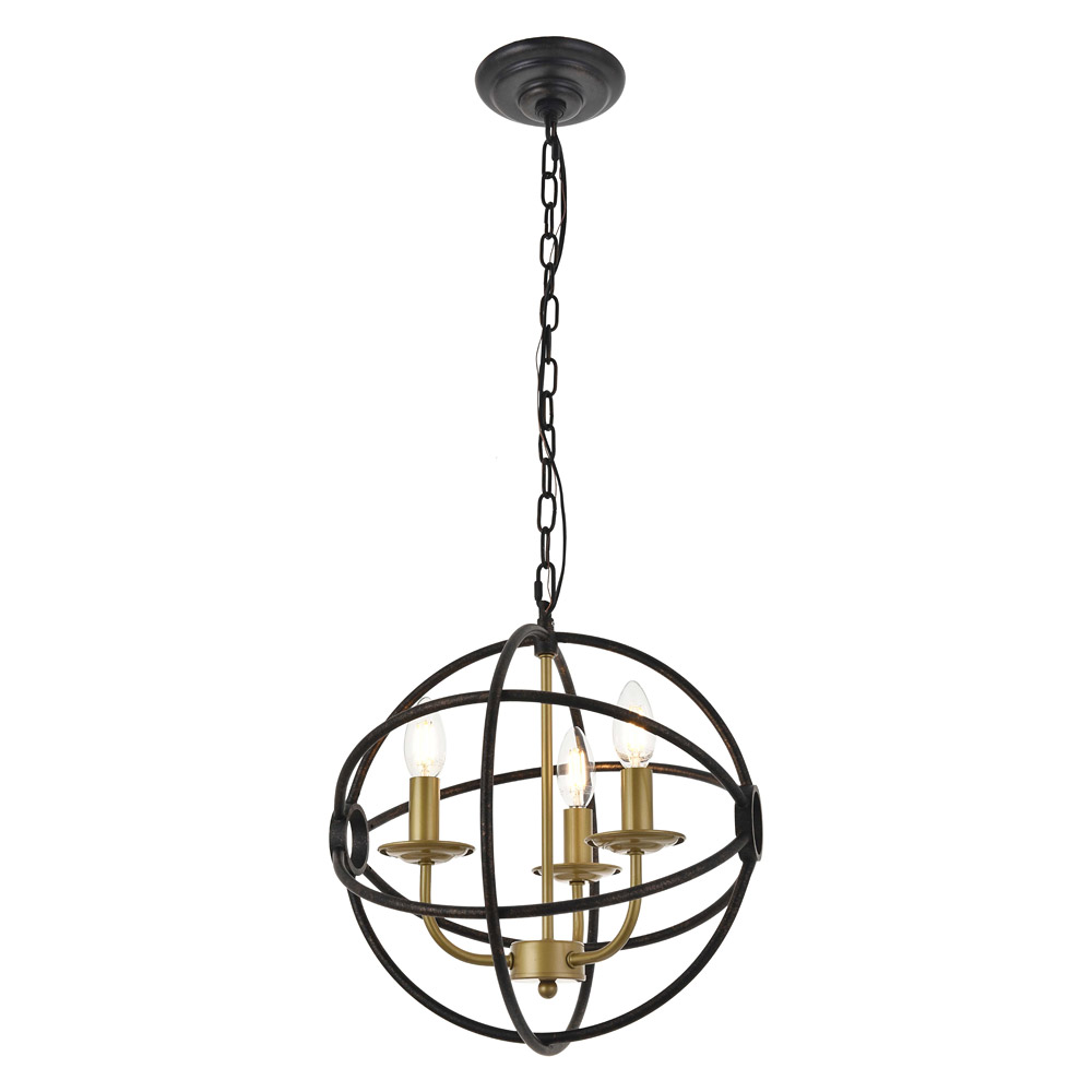 Elegant Octavia 3-Light Pendant - Brass/Dark Brown, L 14" (LD4006D14BRD)
