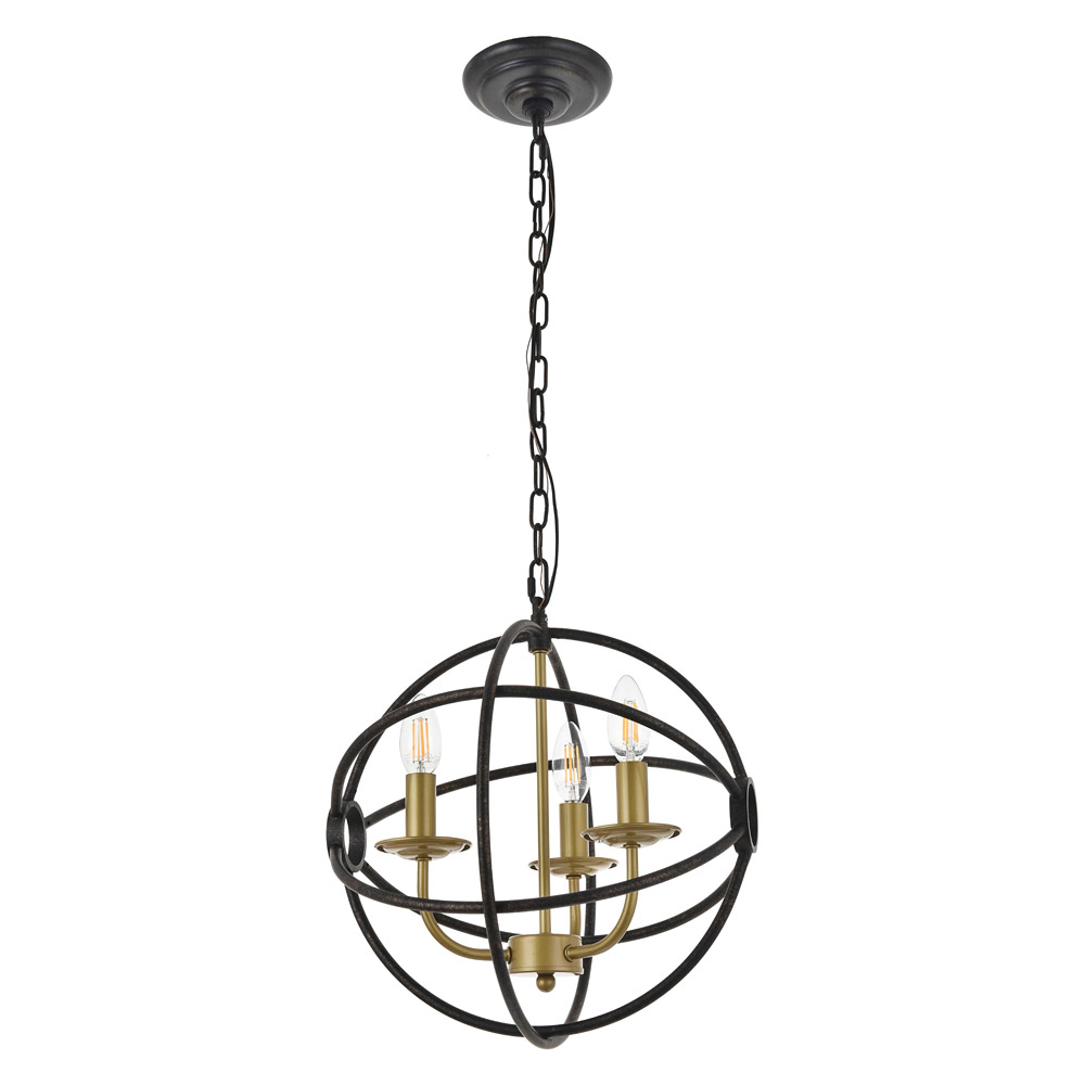 Elegant Octavia 3-Light Pendant - Brass/Dark Brown, L 14" (LD4006D14BRD)