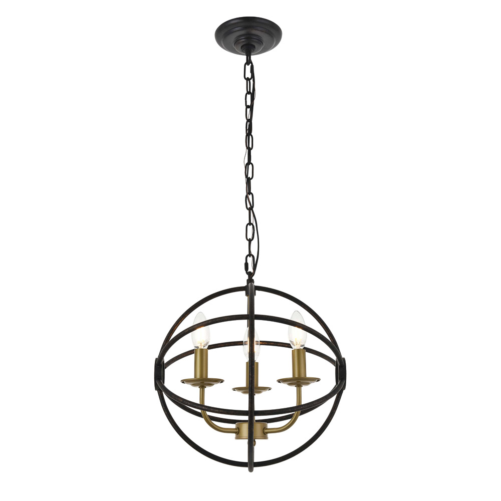 Elegant Octavia 3-Light Pendant - Brass/Dark Brown, L 14" (LD4006D14BRD)