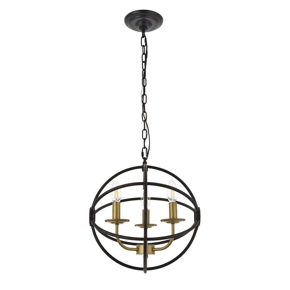 Elegant Octavia 3-Light Pendant - Brass/Dark Brown, L 14" (LD4006D14BRD)