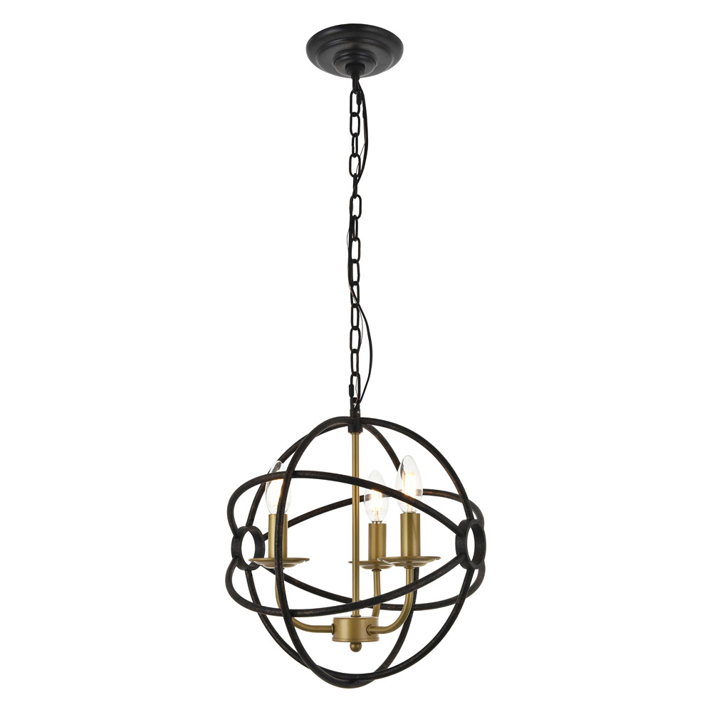 Elegant Octavia 3-Light Pendant - Brass/Dark Brown, L 14" (LD4006D14BRD)