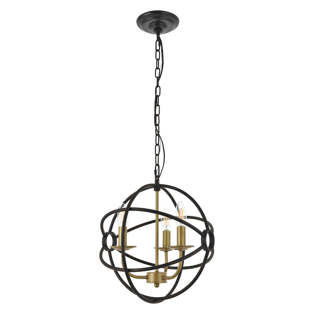 Elegant Octavia 3-Light Pendant - Brass/Dark Brown, L 14" (LD4006D14BRD)