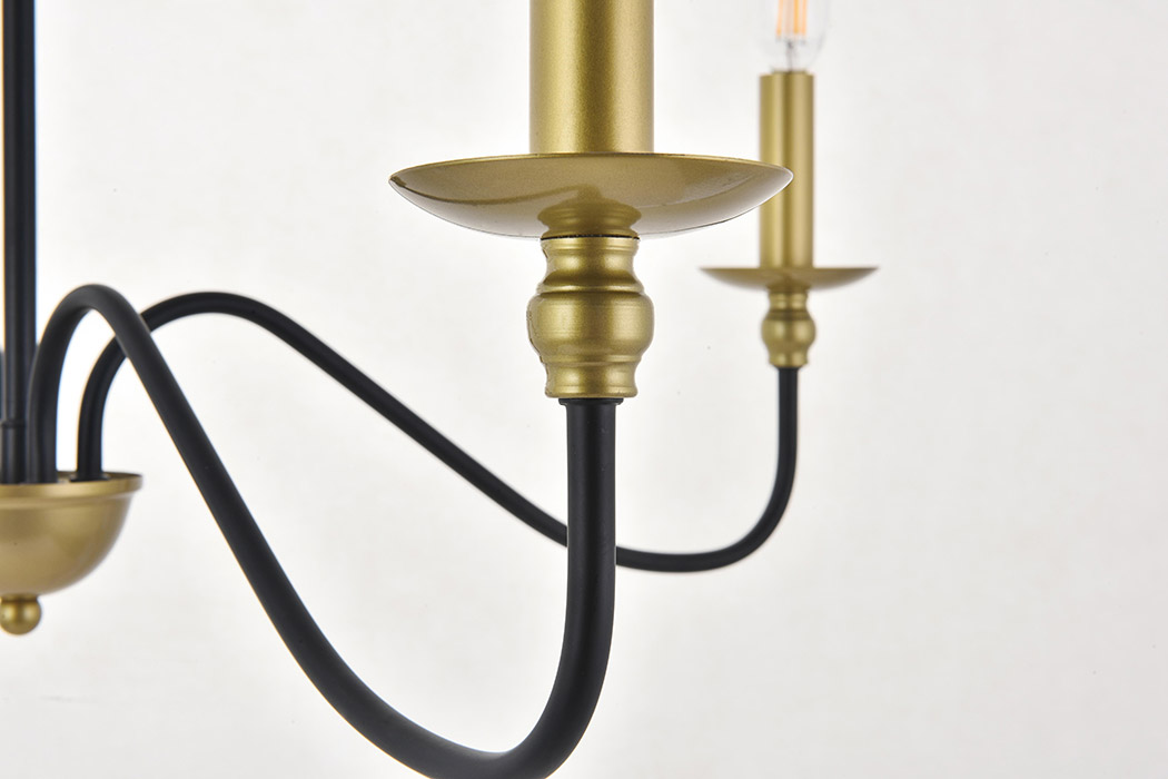 Elegant Rohan 6-Light Chandelier - Brass/Black, L 30" (LD5006D30BRB)